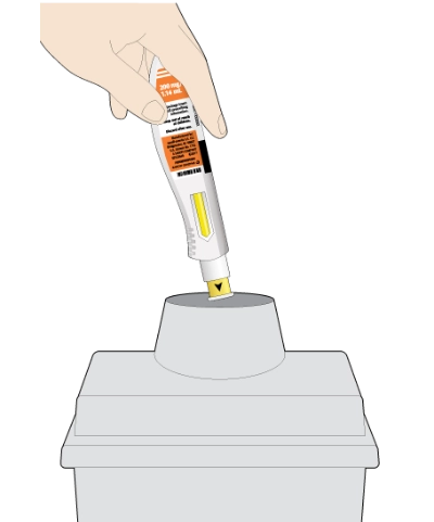 throw away pen in sharps disposal container